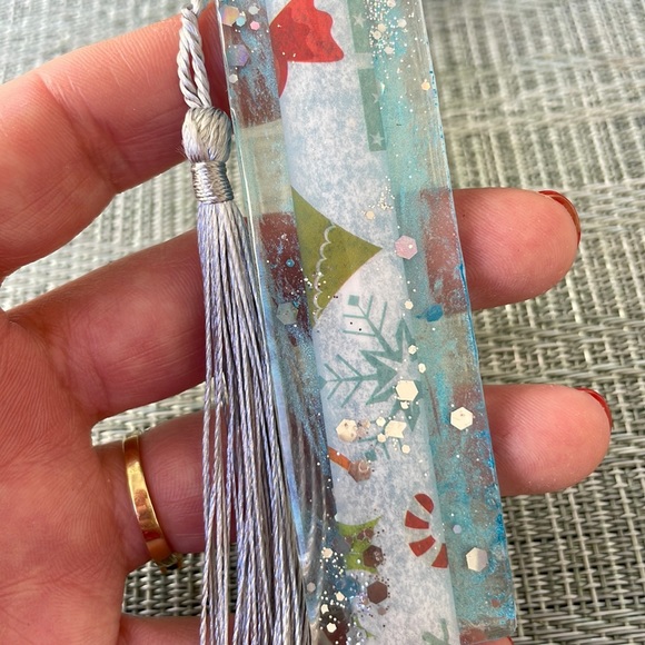 XMAS Handmade Festive Holiday Bookmark small Blue with White Strip - Picture 6 of 9